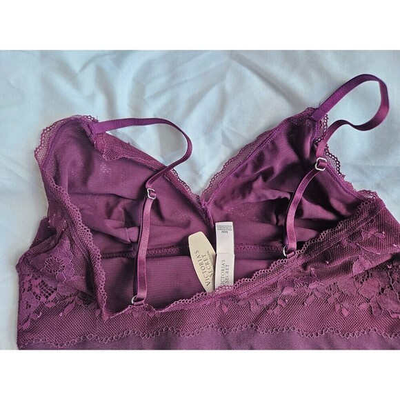 VS floral lace unlined triangle bralette NEW Med Burgany (Wine) - Picture 4 of 7